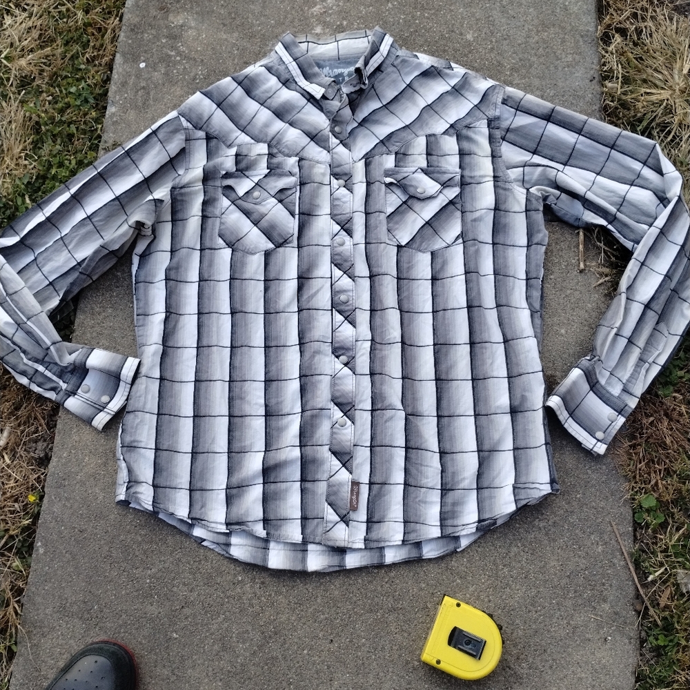 Wrangler Retro Premium Men"s Gray Plaid Western L Shirt